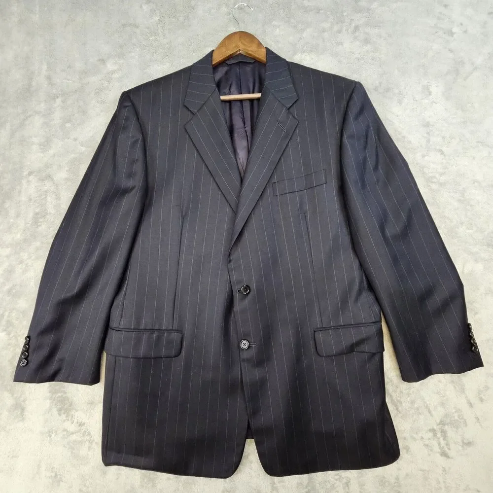 Hickey-Freeman Loro Piana Blazer 46R Tailored Black Striped Wool Tasmanian 120's
